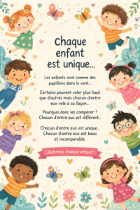 Un groupe d'enfants jouant ensemble, illustrant leur unicité au sein d'une activité ludique et éducative.