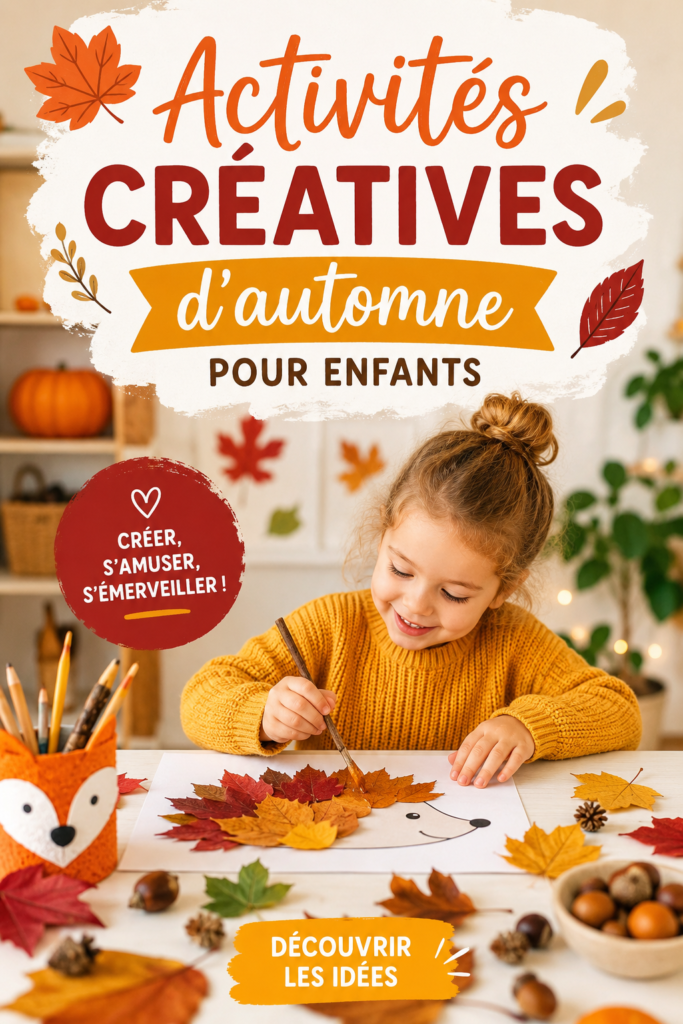 Activités créatives d'automne avec des enfants dans un parc.