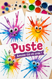 Enfants s'amusant à créer avec des yeux mobiles sur leurs œuvres d'art