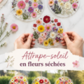 Attrape-soleil lumineux réalisé avec des fleurs pressées colorées