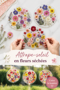 Attrape-soleil lumineux réalisé avec des fleurs pressées colorées