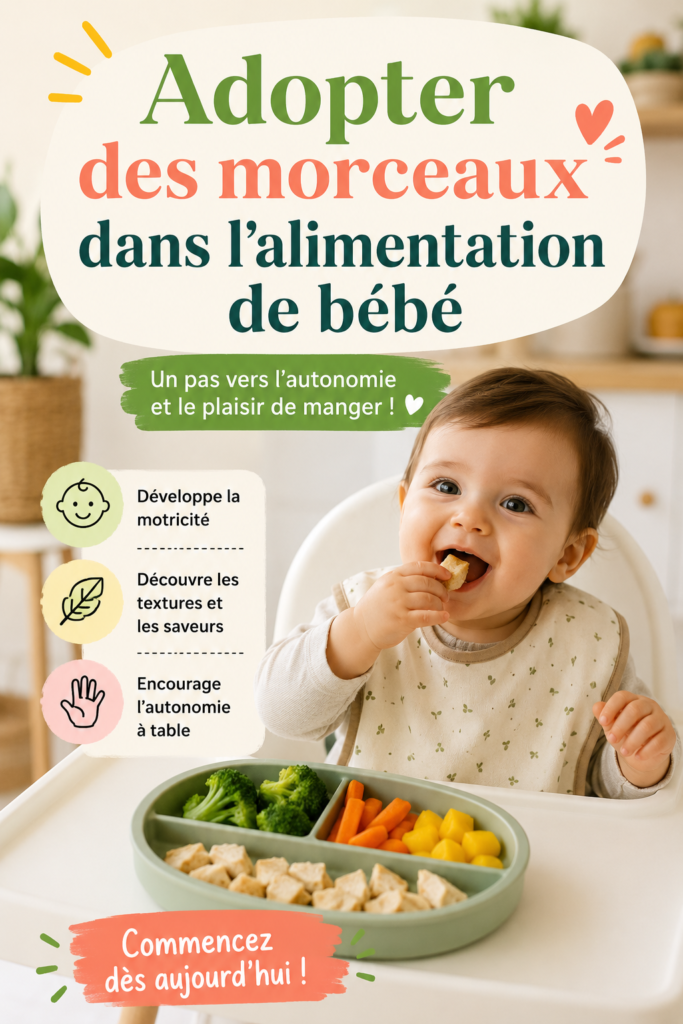 Bébé essayant de manger des morceaux de légumes sur une assiette