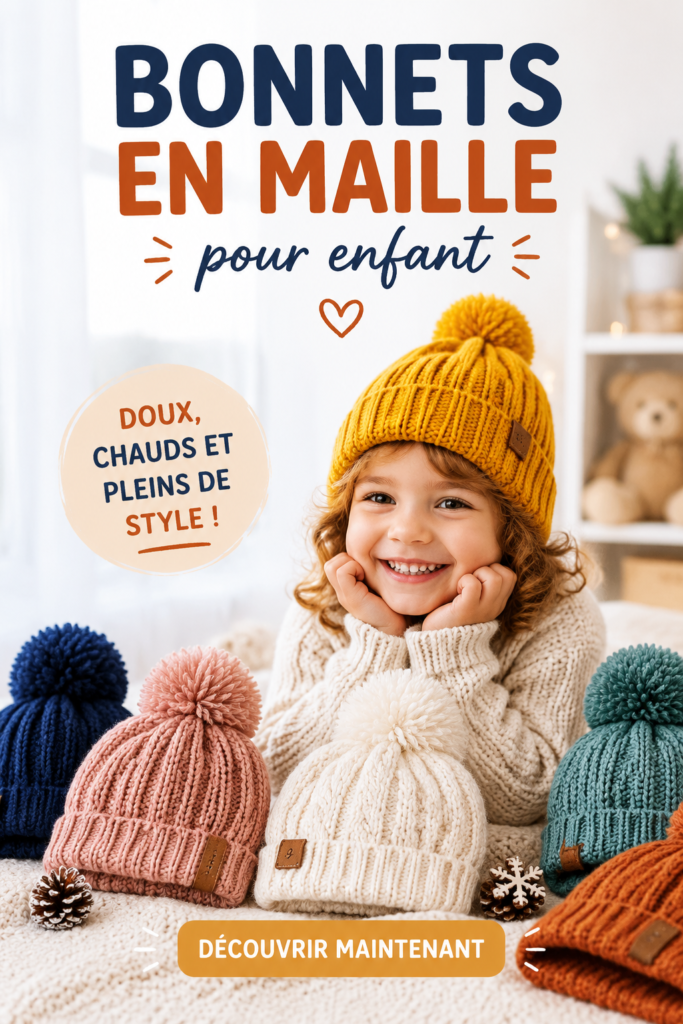 Un enfant heureux portant un bonnet en maille coloré pour l'hiver
