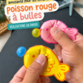 Enfant en train de créer une bulle de poisson en papier, activité ludique et amusante.