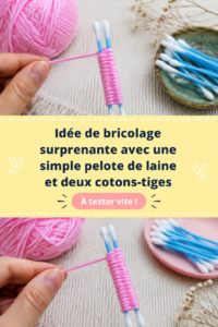 Un enfant s'amusant à bricoler avec de la laine et des cotons-tiges.