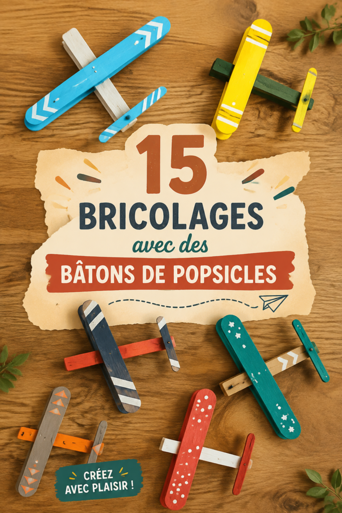 Un collage coloré de divers bricolages créatifs réalisés avec des bâtons de popsicle.