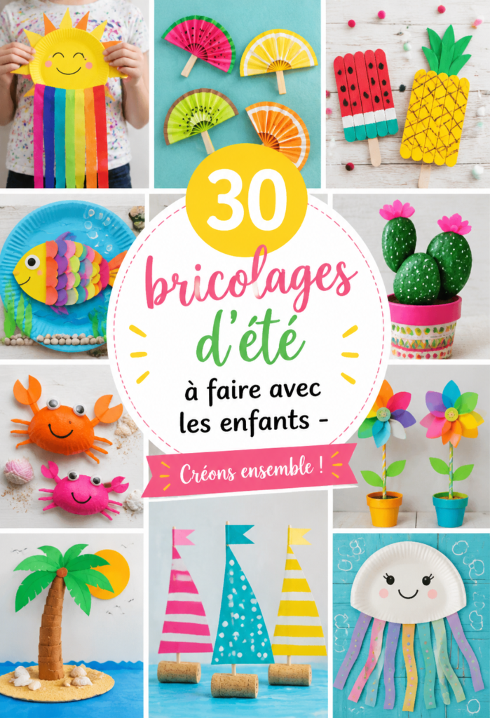 Des enfants souriants entourés de bricolages colorés en été