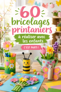 Bricolages de printemps réalisés par des enfants, mettant en avant des fleurs colorées en papier