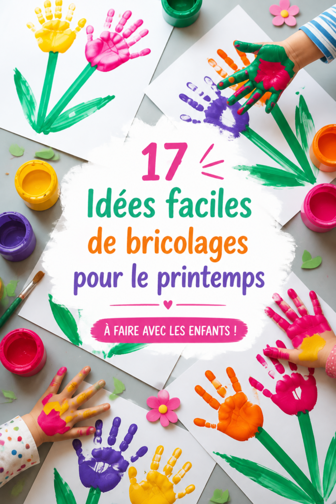 Image d'enfants en train de faire un bricolage printanier coloré en plein air.