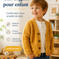 Un enfant portant un cardigan coloré, confortablement vêtu pour la saison.