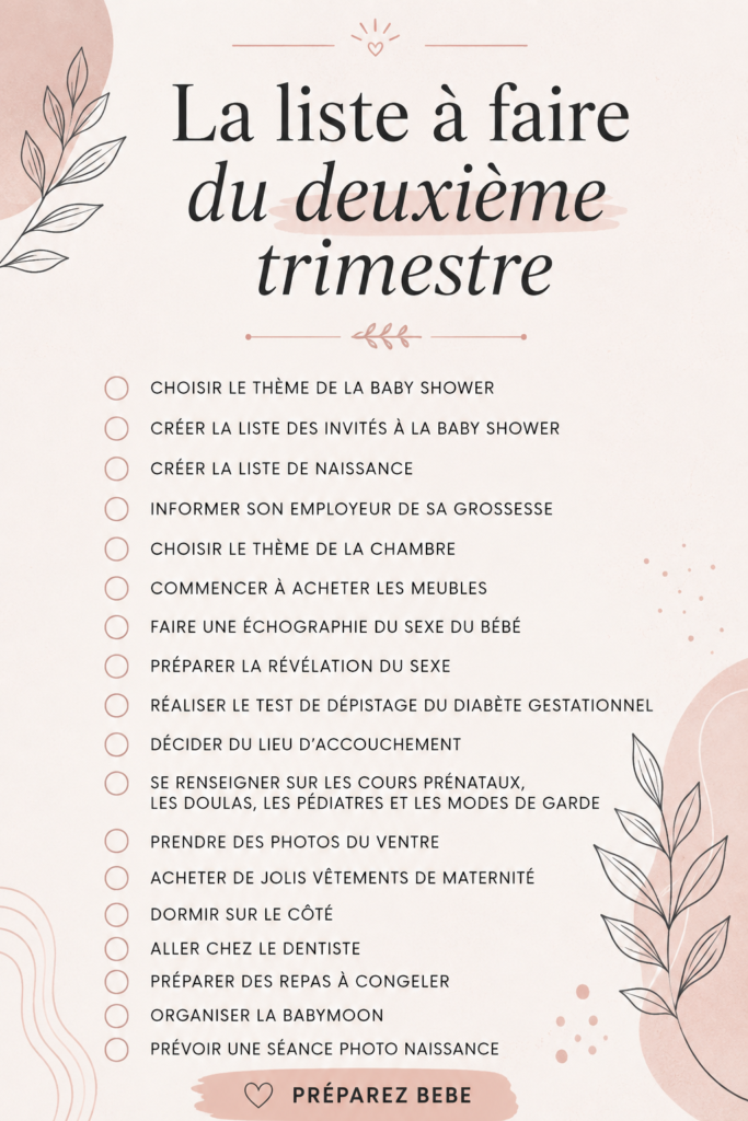 Checklist pour le deuxième trimestre de grossesse avec des conseils pratiques
