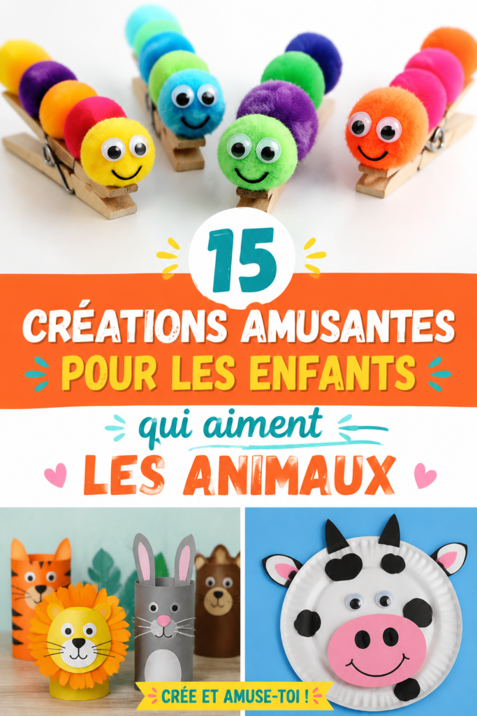 Enfants s'amusant à créer des objets sur le thème des animaux.