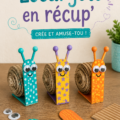 Escargots décoratifs réalisés à partir d'objets recyclés, colorés et ludiques dans un jardin familial