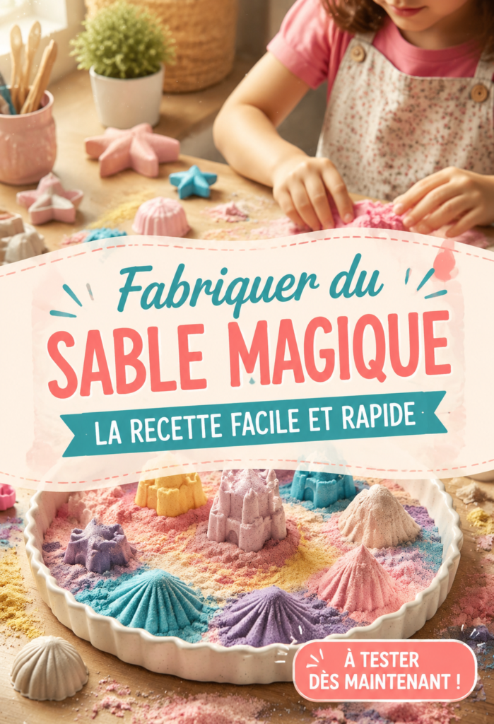 Un enfant jouant avec du sable magique coloré fait maison.