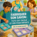 Savon fait maison coloré à l'aide d'un tuto DIY pour enfants
