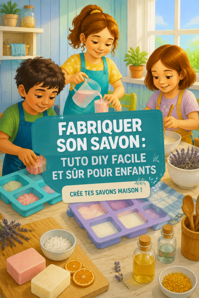 Savon fait maison coloré à l'aide d'un tuto DIY pour enfants