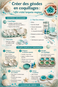 Géodes en coquillages décoratifs colorés sur une table