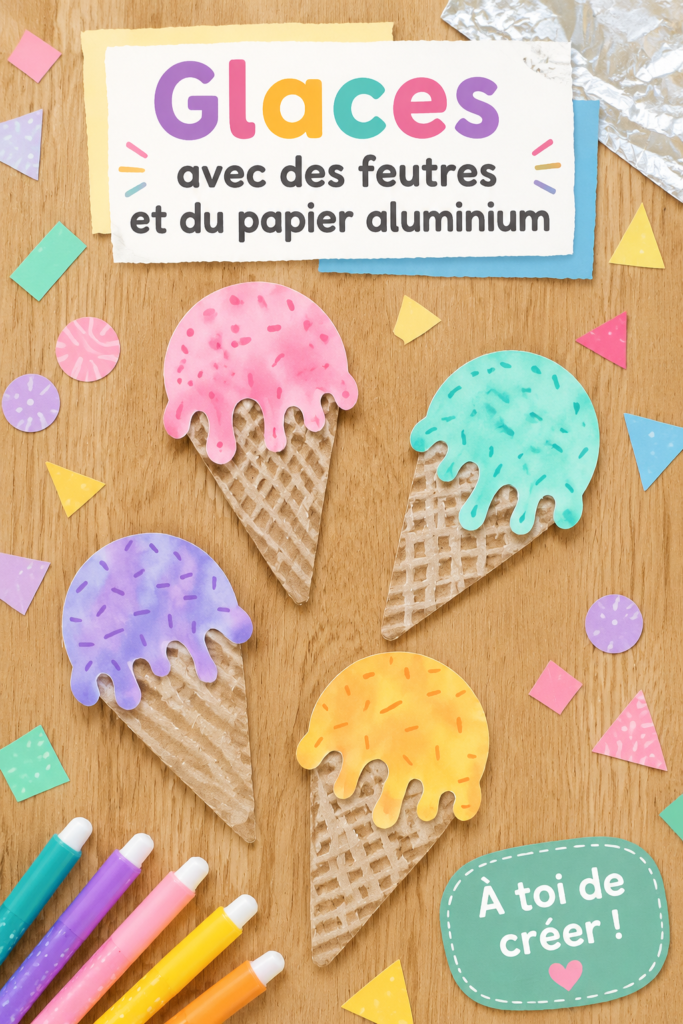 Glaces colorées faites maison avec feutres alimentaires et papier aluminium.