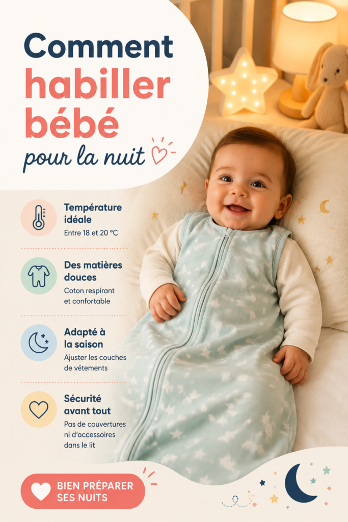 Un bébé bien habillé pour la nuit, prêt à dormir confortablement en pyjama doux.
