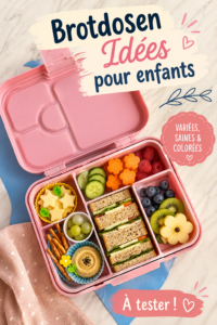 Boîte à lunch colorée avec des aliments sains pour enfants, illustrant des idées de repas à emporter.