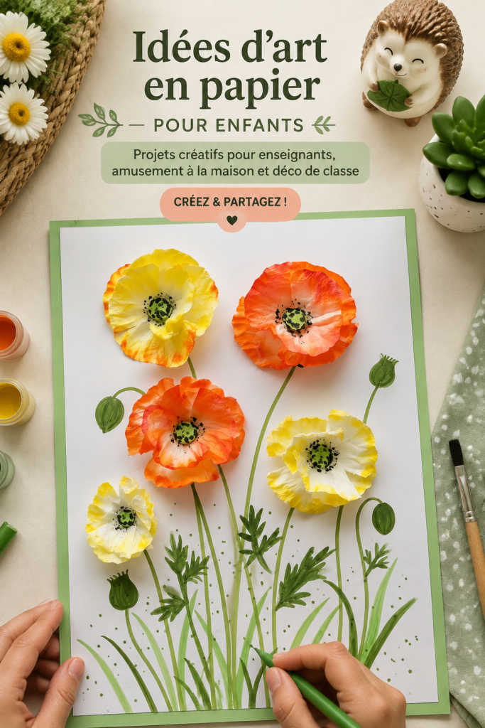 Enfants s'amusant à créer des projets en papier colorés.