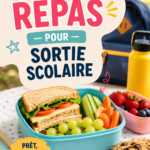 Repas sains et colorés pour une sortie scolaire, comprenant des wraps, des fruits et des biscuits faits maison