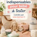 Une maman souriante avec ses indispensables pour bébé sur une table