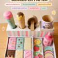 Des jouets en papier en forme de glaces sur un fond coloré
