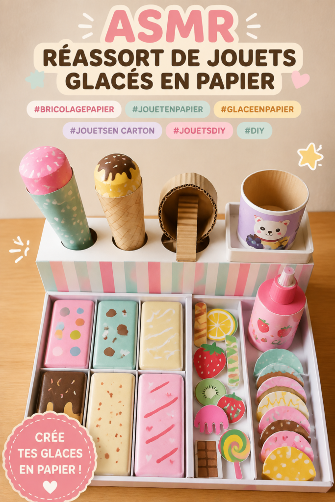 Des jouets en papier en forme de glaces sur un fond coloré