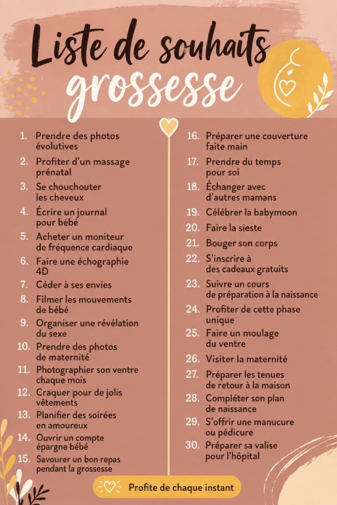Une future maman souriante créant une liste d'activités de grossesse avec son partenaire.
