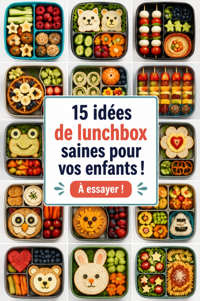 Lunch box colorée et saine pour enfants avec fruits et légumes.