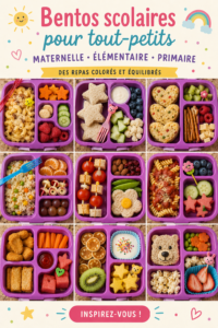Lunch bento coloré et équilibré pour enfants avec diverses préparations saines.