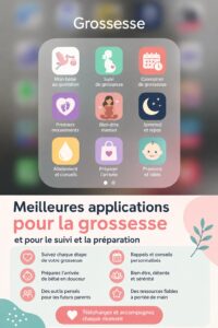 Capture d'écrans d'applications de grossesse sur un smartphone.