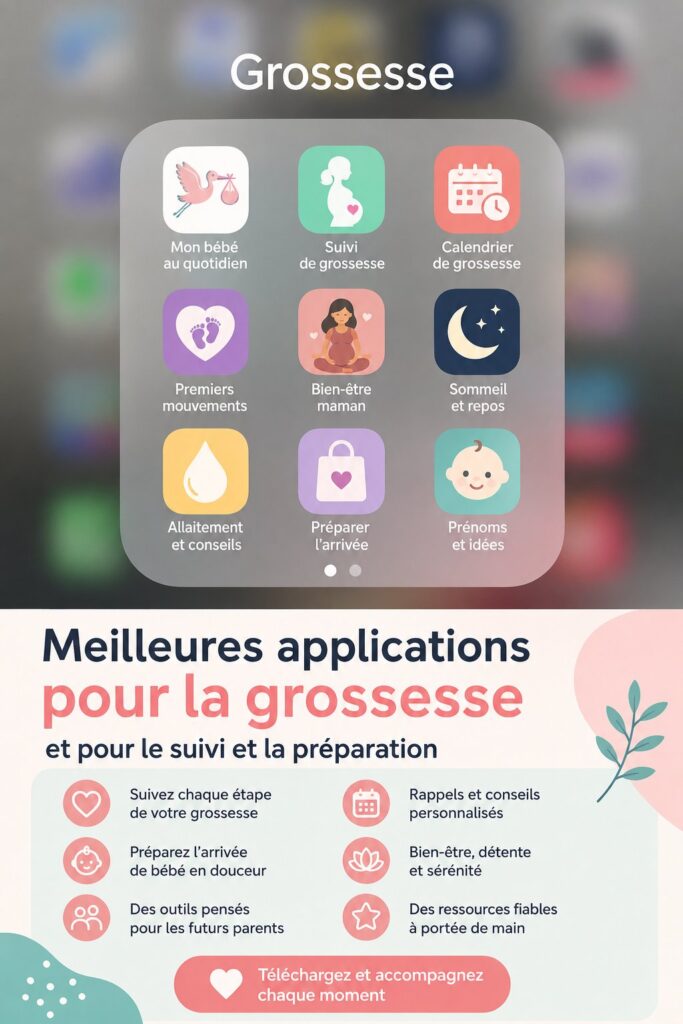 Capture d'écrans d'applications de grossesse sur un smartphone.