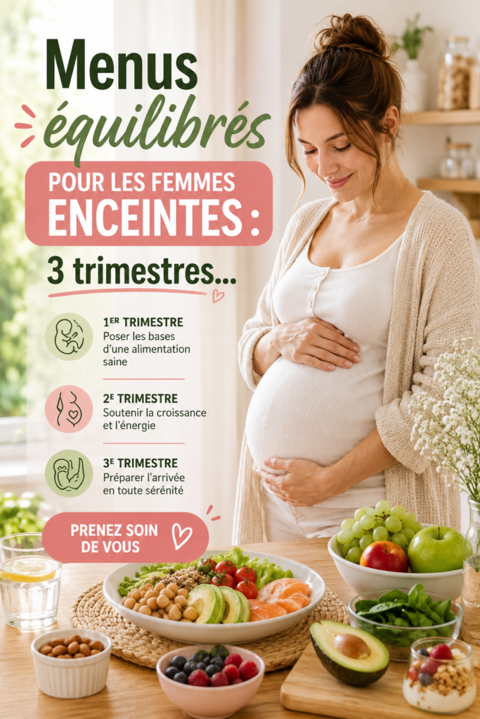 Menus équilibrés pour femmes enceintes avec différents plats nutritifs