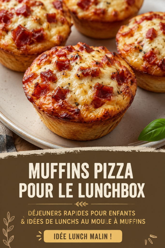 Muffins pizzas savoureux prêts à être dégustés, idéaux pour le déjeuner des enfants.
