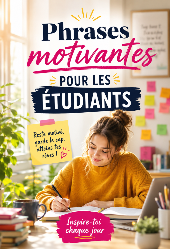 Une citation inspirante sur une page de carnet avec un fond d'étude.