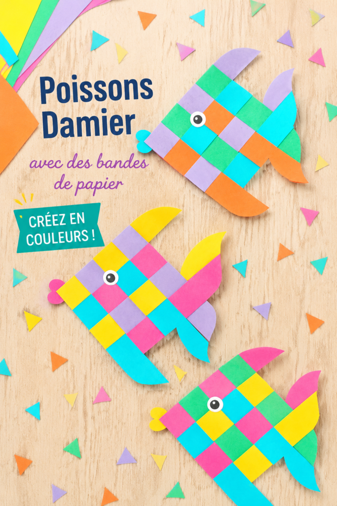 Poissons damier colorés en papier pour une activité manuelle