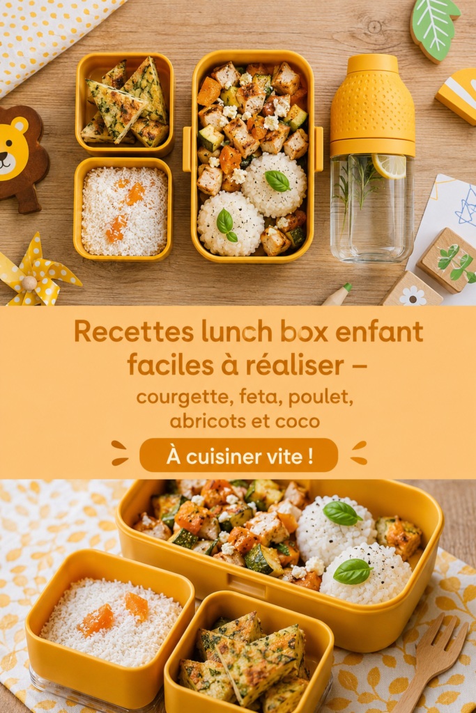 Lunch box colorée avec courgettes, feta et poulet pour enfants