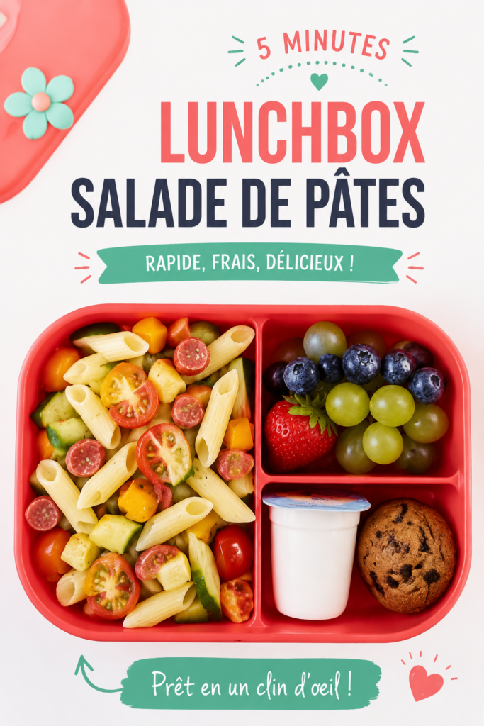 Salade de pâtes colorée et appétissante, idéale pour le déjeuner des enfants