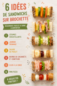 Des sandwichs colorés sur bâtonnets présentés dans une boîte à lunch pour enfants.