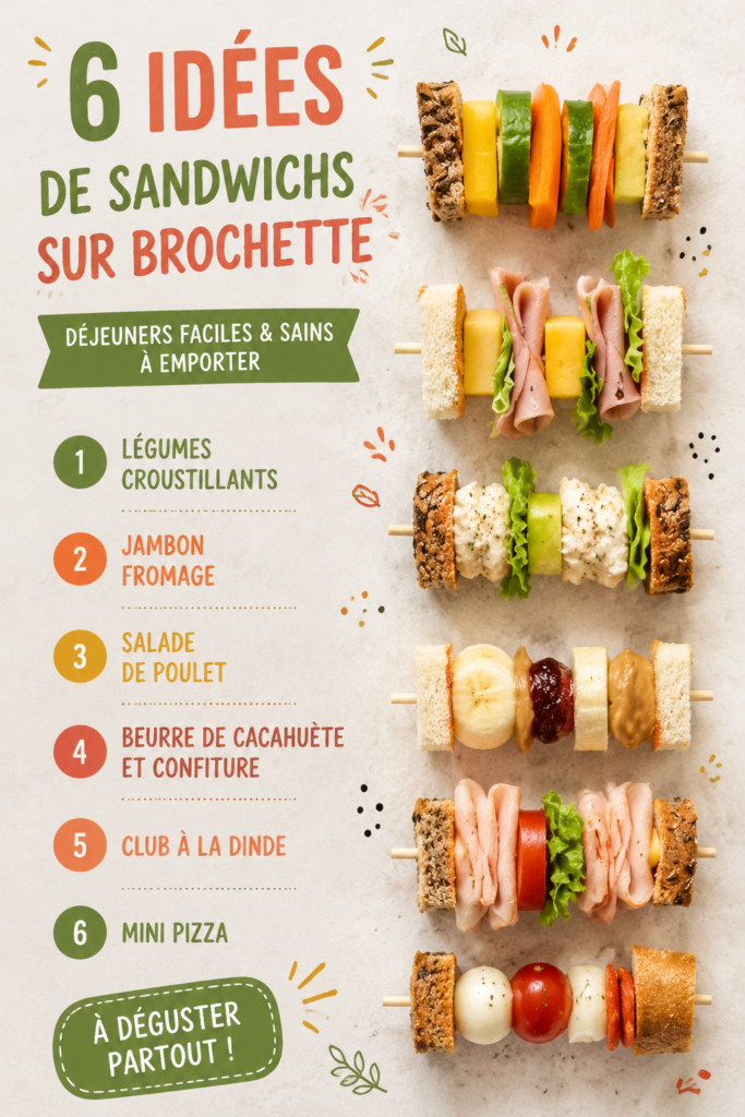 Des sandwichs colorés sur bâtonnets présentés dans une boîte à lunch pour enfants.