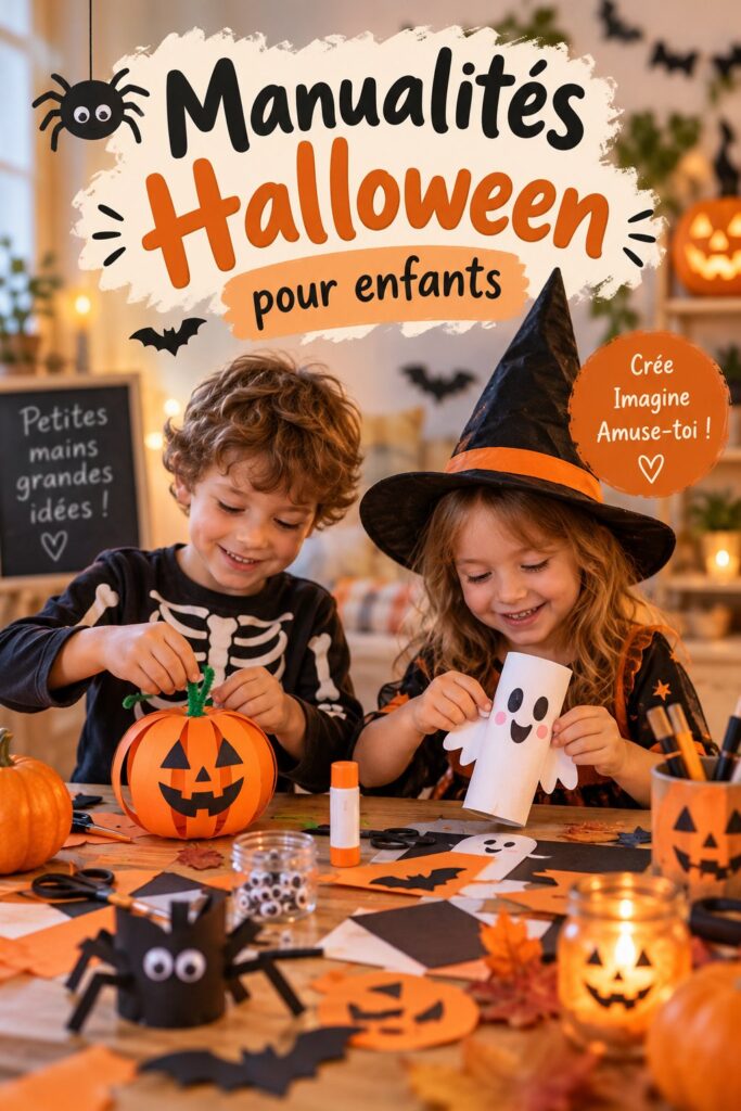 Activités manuelles amusantes pour Halloween avec des enfants, incluant des décorations colorées.