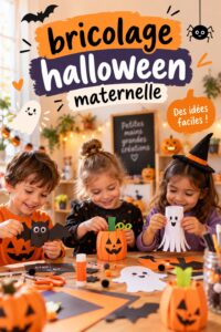 Bricolages d'Halloween colorés réalisés par des enfants en maternelle