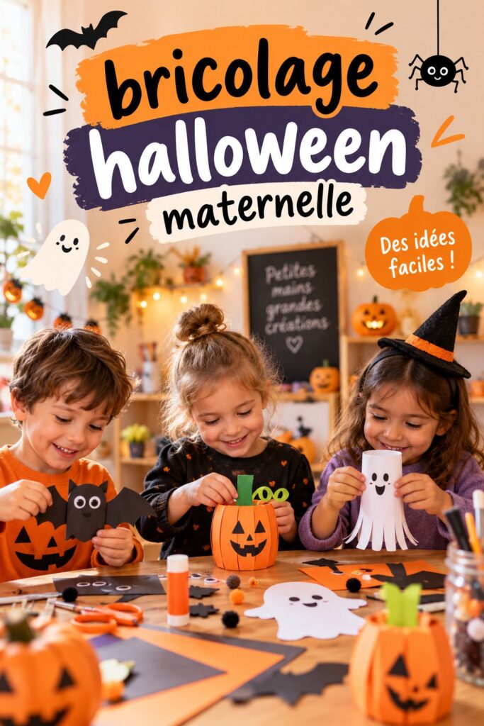Bricolages d'Halloween colorés réalisés par des enfants en maternelle