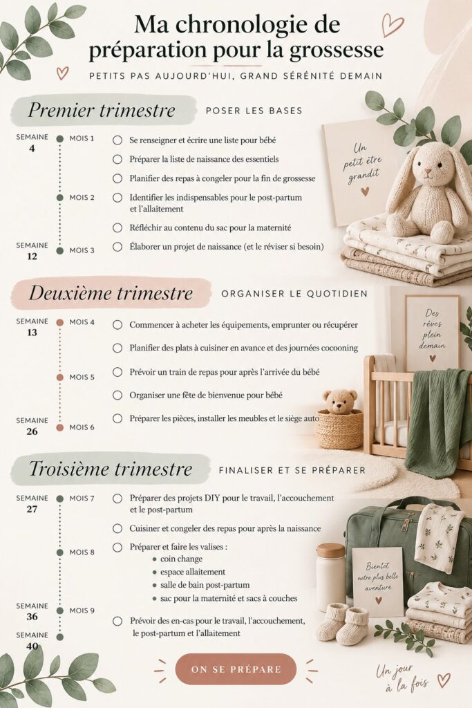 Un calendrier de nesting pour la préparation à la grossesse et l'accueil d'un bébé