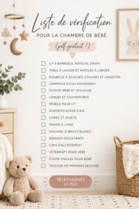 Chambre de bébé soigneusement aménagée avec des meubles et accessoires essentiels.