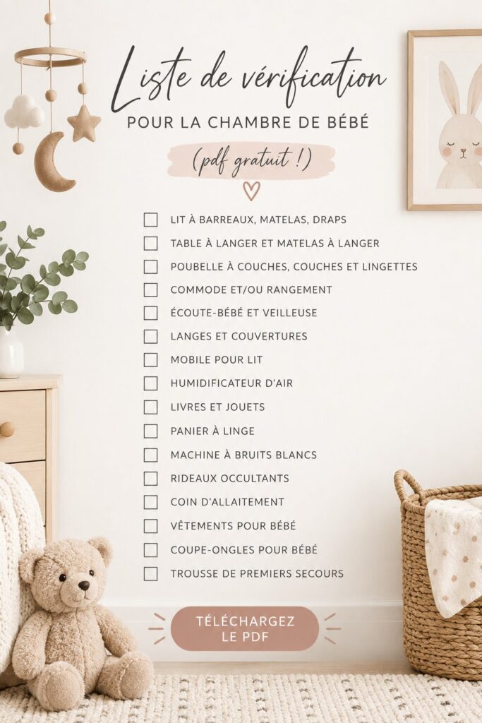 Chambre de bébé soigneusement aménagée avec des meubles et accessoires essentiels.