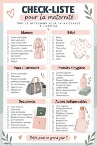 Femme enceinte préparant sa checklist pour la naissance à l'hôpital.