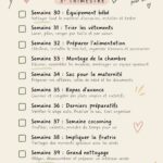Checklist de nesting pour le 3ème trimestre de grossesse avec une maman heureuse et organisée.